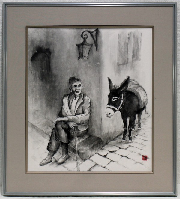 ひと休み(水墨画) 細馬 芳博(2班)