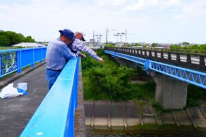 地点⑥-1_橋の上から川の水を採取します