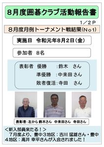 囲碁クラブ2019年8月度活動報告のサムネイル