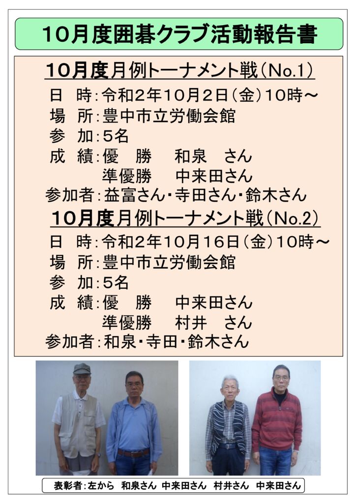 囲碁クラブ2020年10月度活動報告のサムネイル