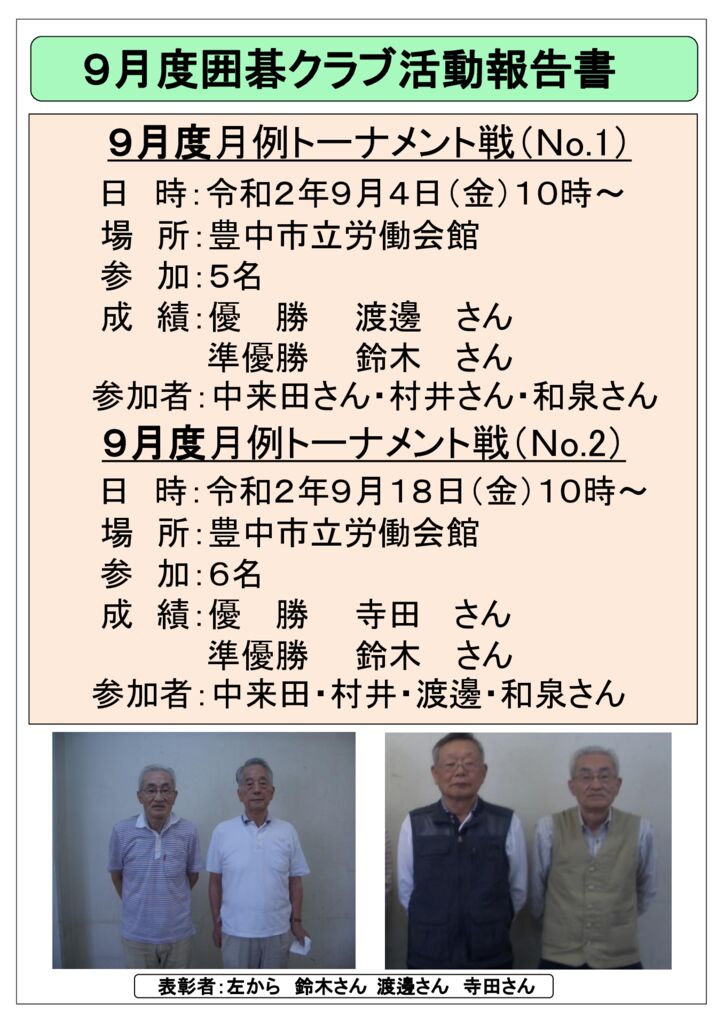 囲碁クラブ2020年9月度活動報告のサムネイル