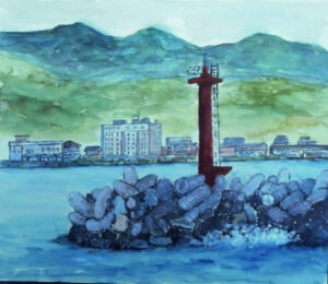 北海道　礼文島　港の灯台