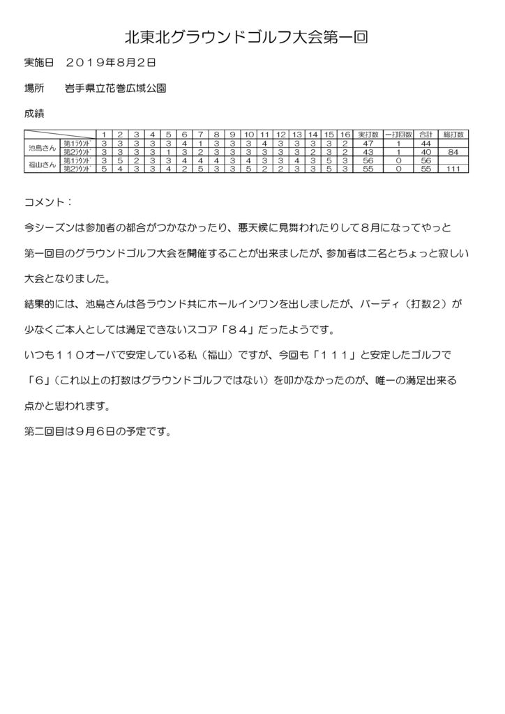 北東北グラウンドゴルフ大会第一回のサムネイル