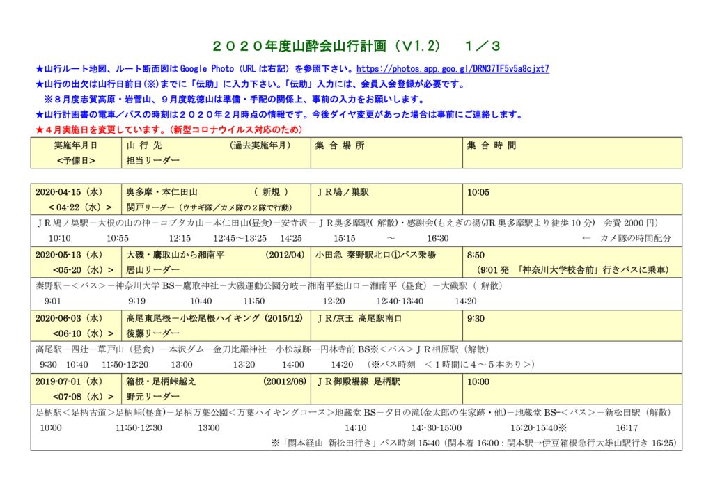 ２０２０年度山行計画（V1.2）HP用のサムネイル