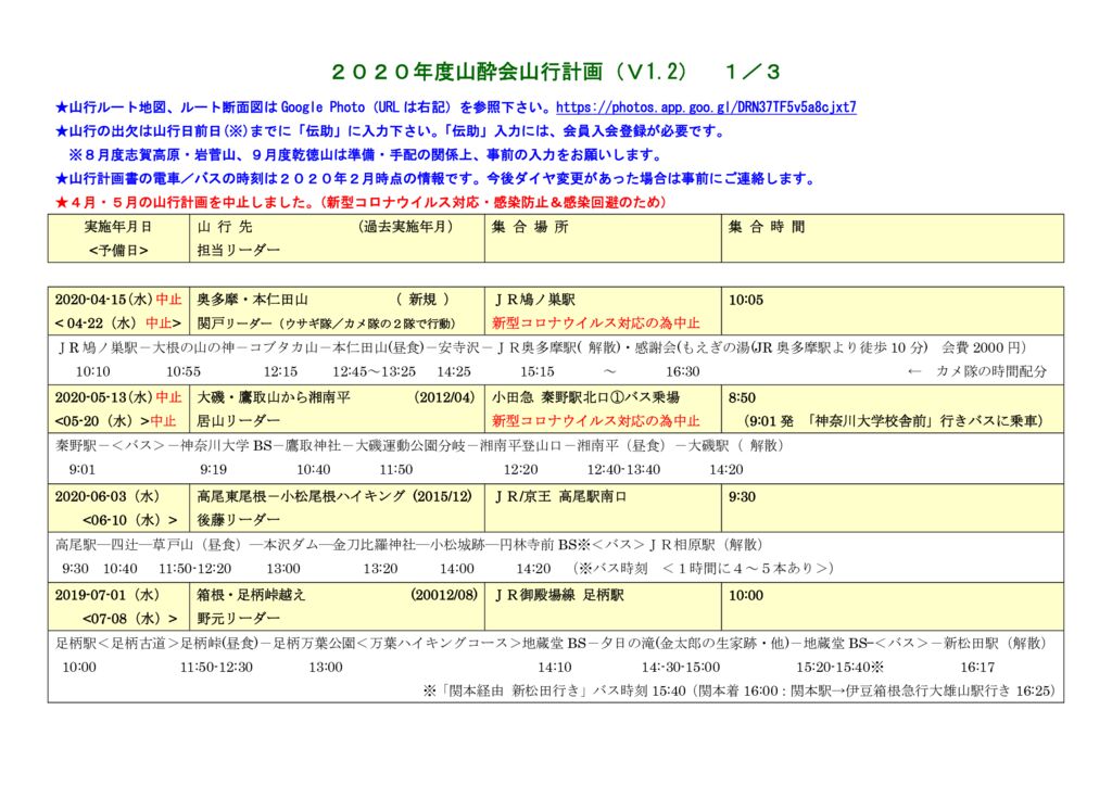 ２０２０年度山行計画（V1.2）5月HP用変更のサムネイル